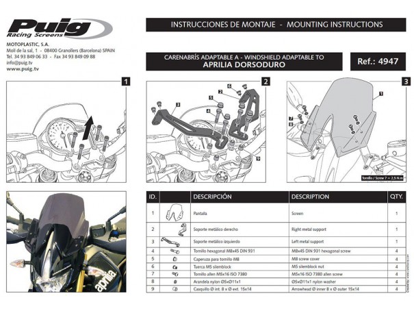 Owiewka PUIG do Aprilia Dorsoduro 750 / 900 / 1200 | PUIG.pl