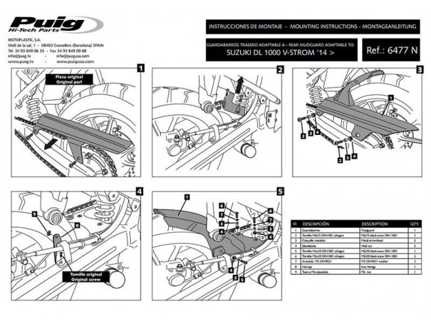 Błotnik tylny PUIG do Suzuki DL1000 / DL1050 V-Strom 14-25 | PUIG.pl